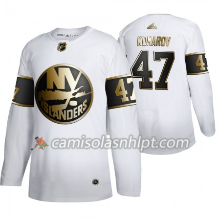 Camisola New York Islanders Leo Komarov 47 Adidas 2019-2020 Golden Edition Branco Authentic - Homem